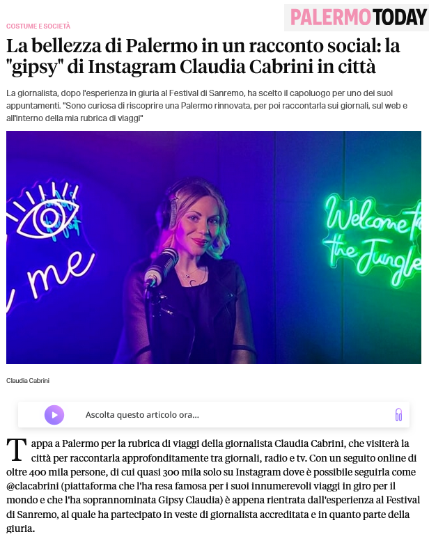 Rassegna Stampa - Claudia Cabrini - Palermo Today