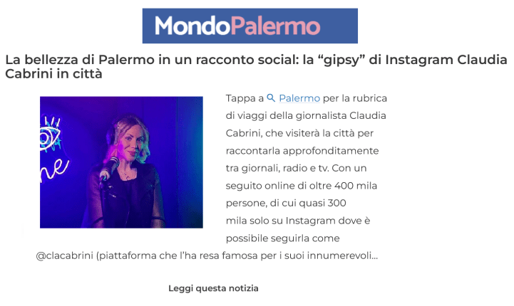 Rassegna Stampa - Claudia Cabrini - Mondo Palermo
